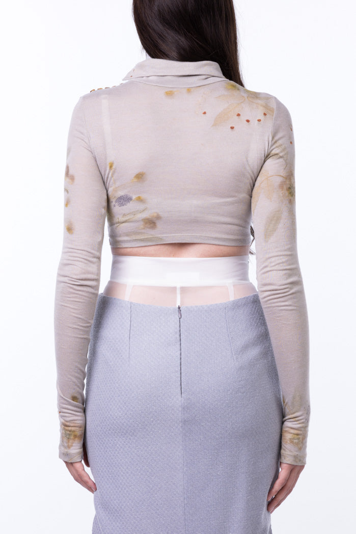 Maglia crop a maniche lunghe Ametea con tintura naturale ed ecoprint