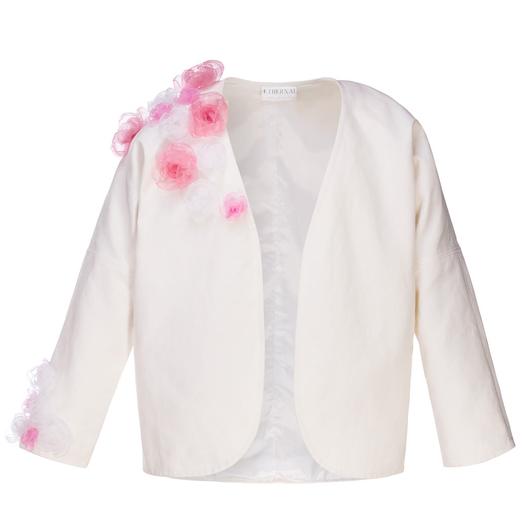 Giacca Clori in Cotone con Applicazioni di rose in Organza