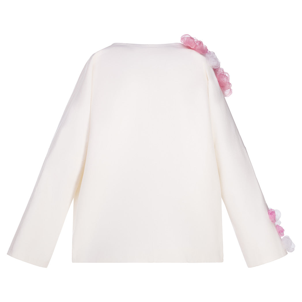 Giacca Clori in Cotone con Applicazioni di rose in Organza