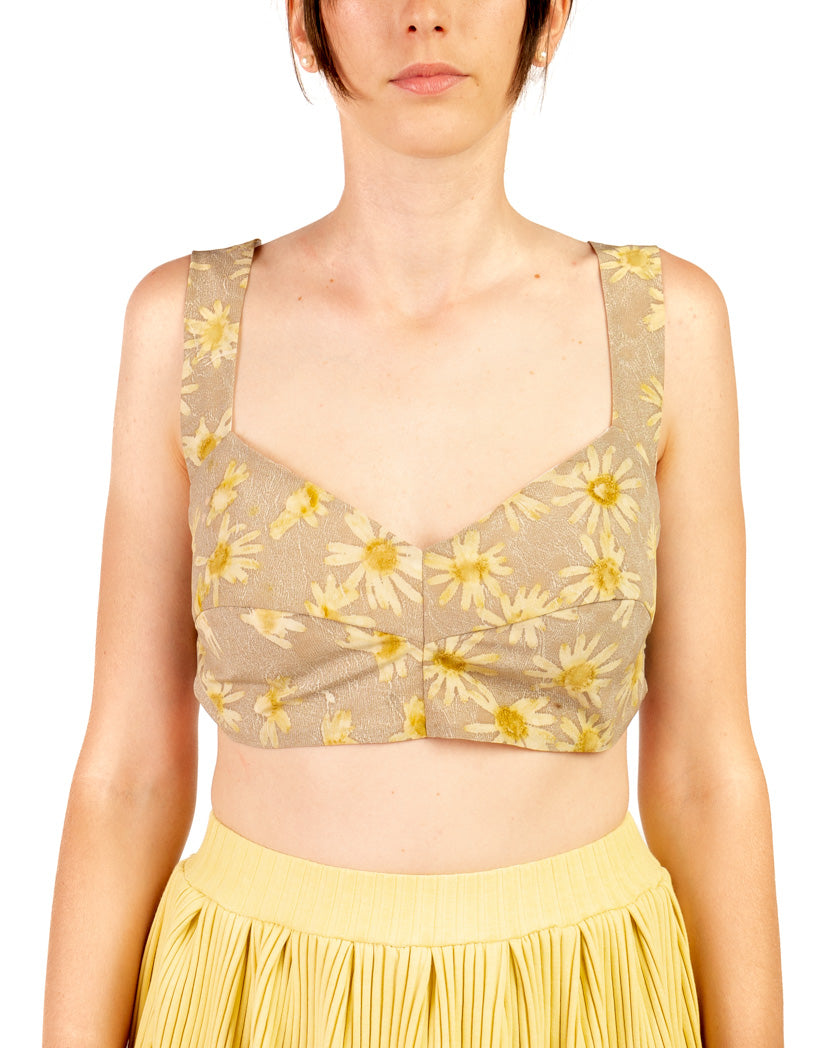 Crop Top Elsa in seta e cotone con stampa Ecoprint